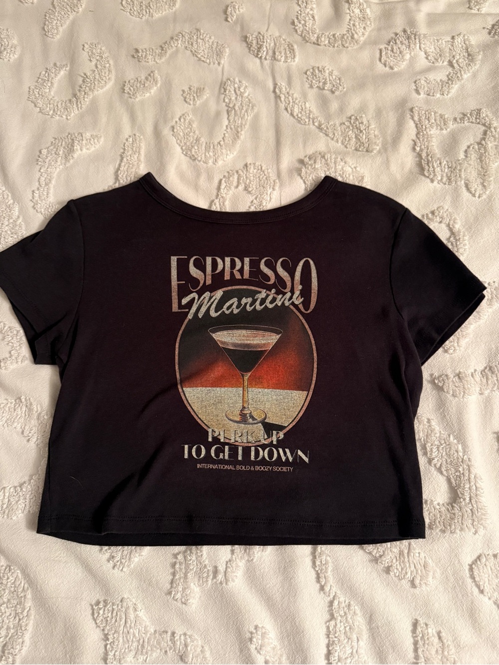 Black Espresso Martini Graphic Crop Tee - Women’s Shirts & Tops